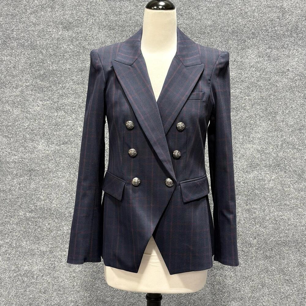 Veronica Beard Blazer Womens 8 Blue Plaid Dickey Twill Double Breasted Jacket